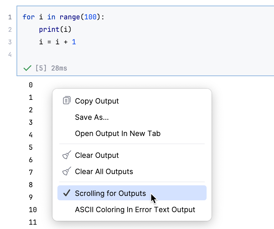 Cell output scrolling enabled Cell output scrolling enabled
