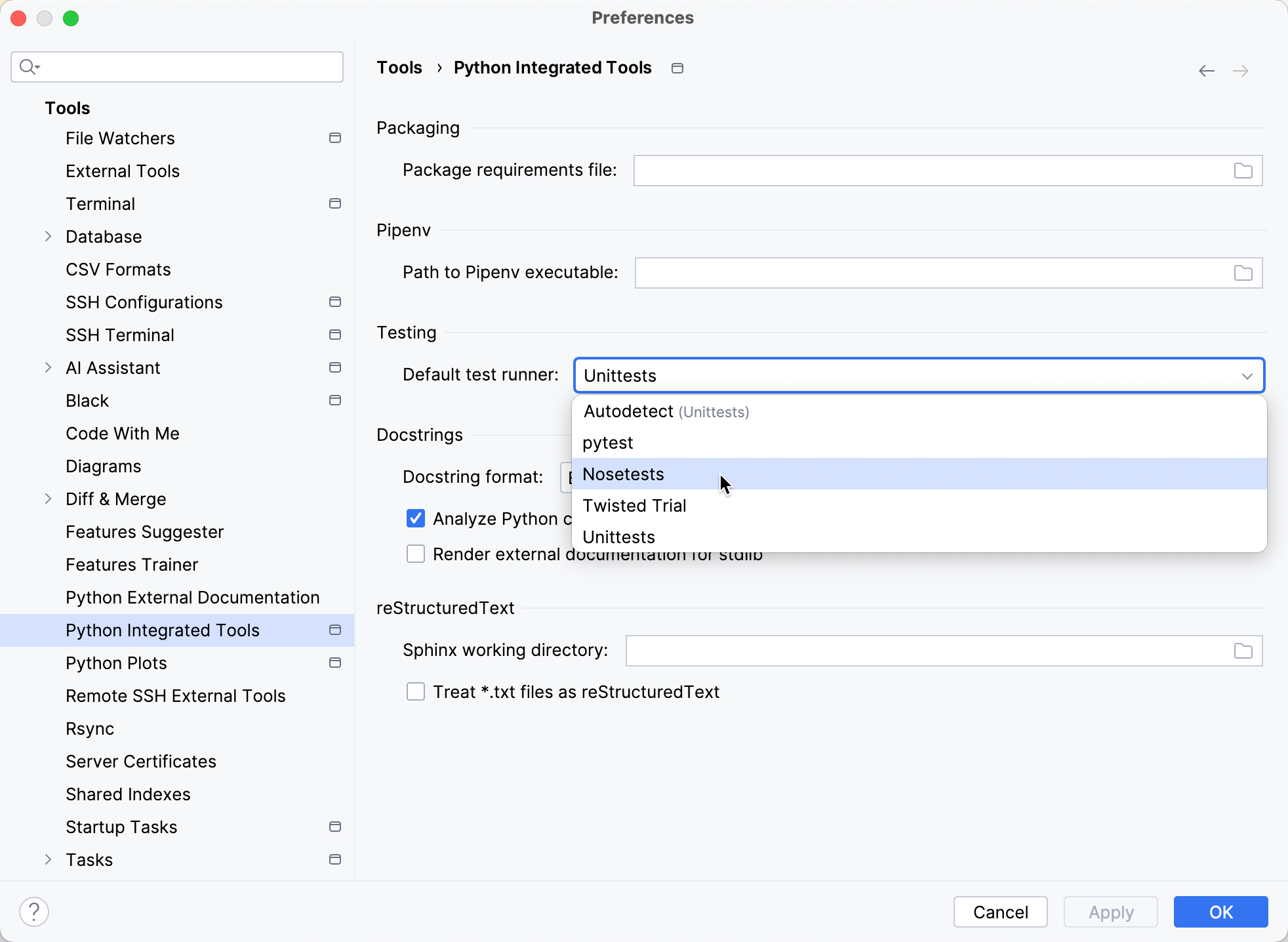 Selecting a test runner Selecting a test runner