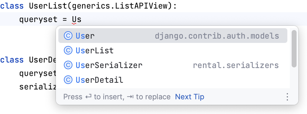Code completion for the model Code completion for the model