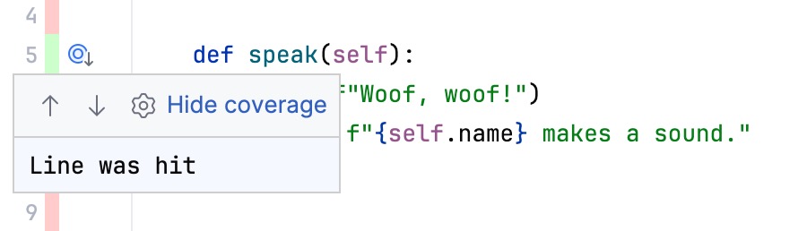 Coverage indicators in the editor Coverage indicators in the editor