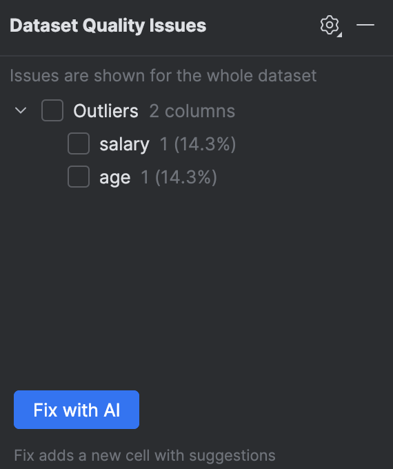 Detect and fix data issues | DataSpell Documentation
