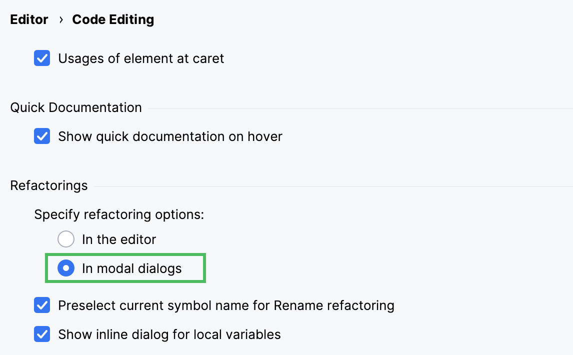 Disable in-place refactorings