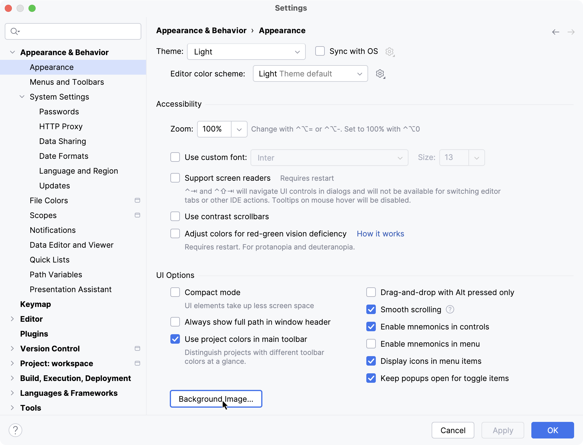 The Background Image button in Appearance settings The Background Image button in Appearance settings