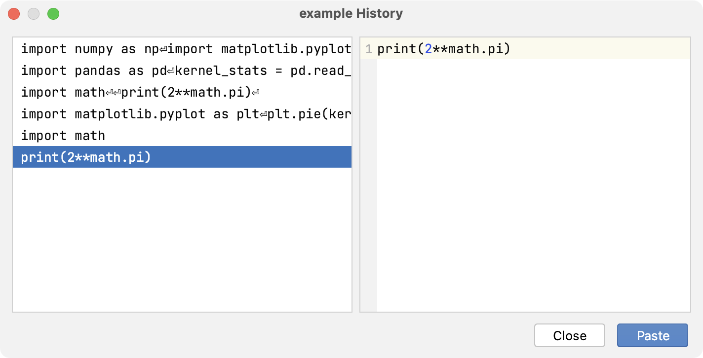 Query history dialog Query history dialog