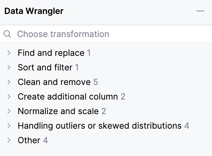Data Wrangler transformations in the Data Wrangler tab
