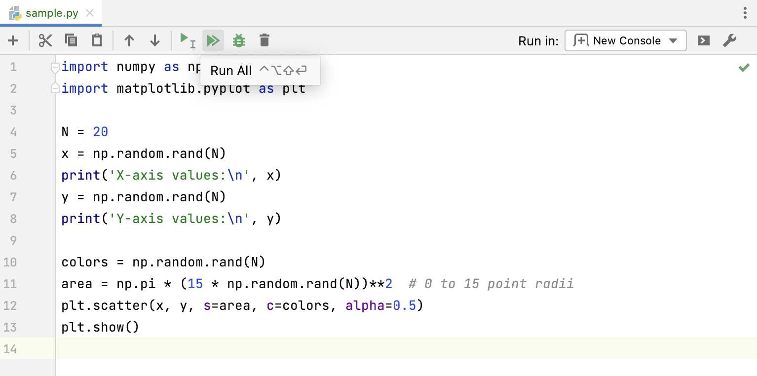 The Run button on the toolbar The Run button on the toolbar