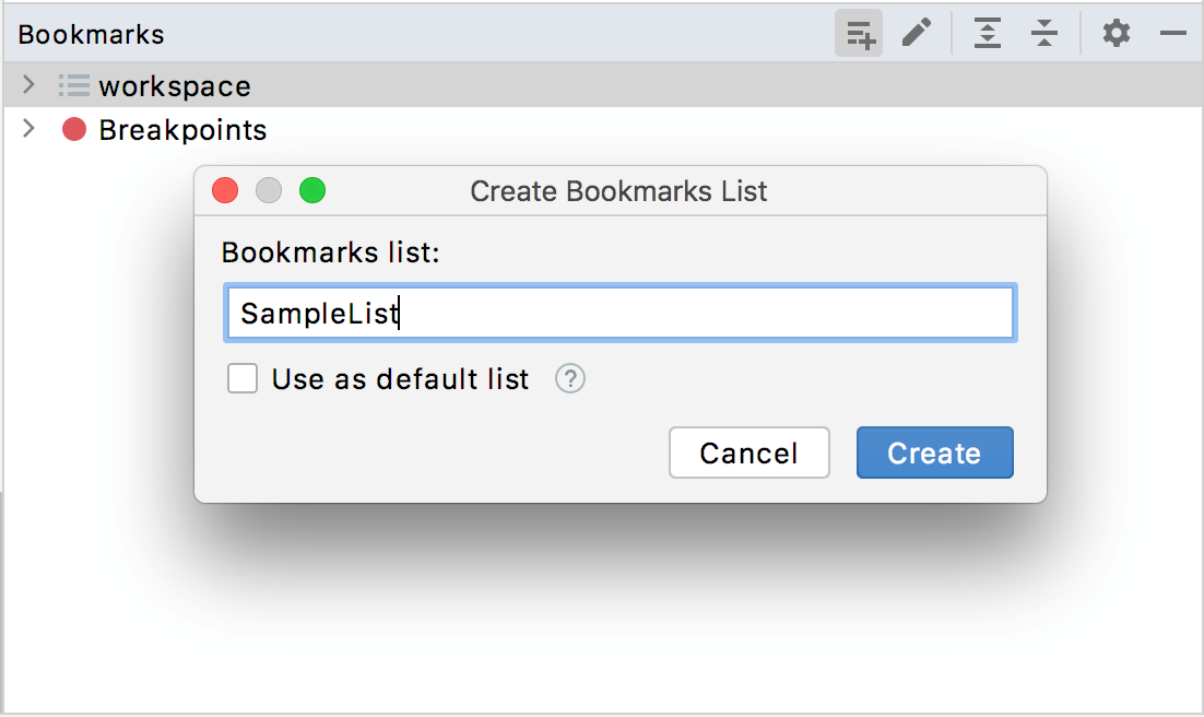 Creating new bookmark list Creating new bookmark list
