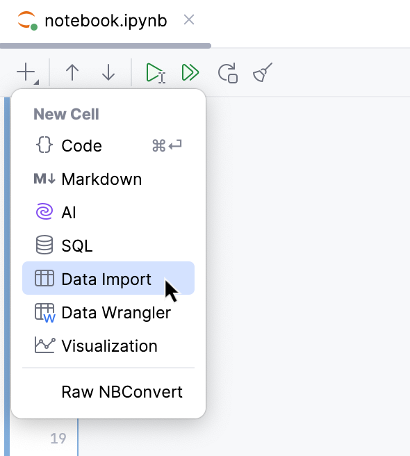 Select Import Data cell