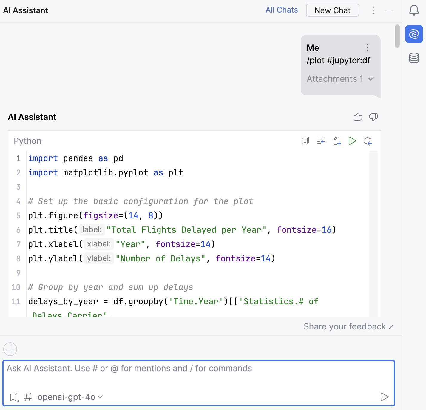 Visualization code snippets generated by AI&nbsp;Assistant