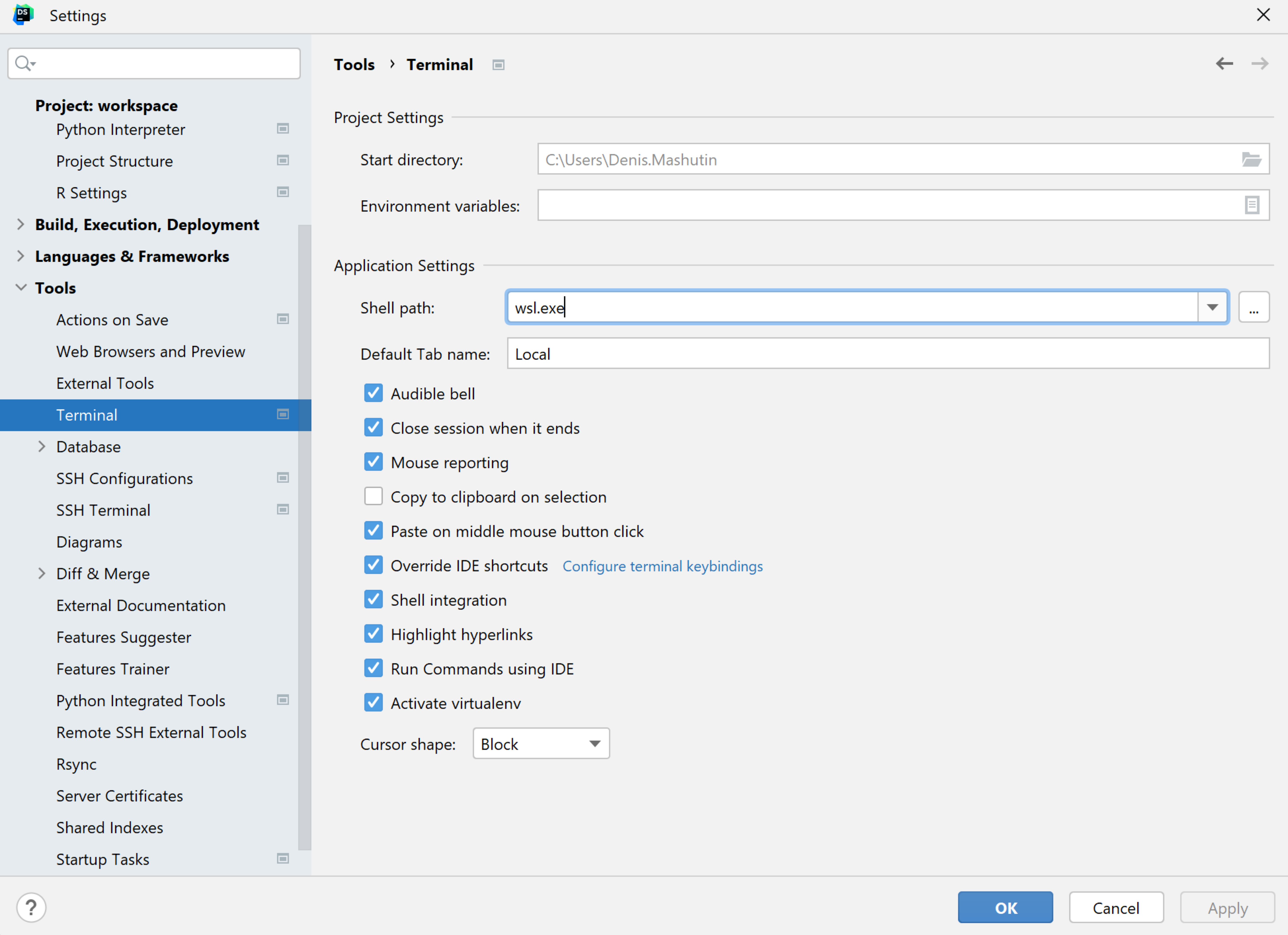Terminal settings Terminal settings