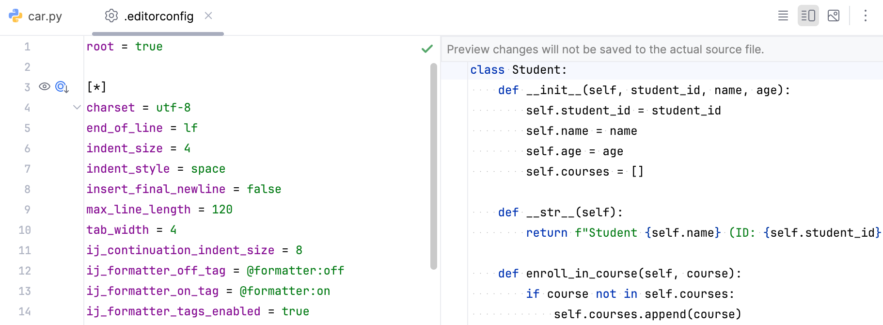 editorconfig preview editorconfig preview