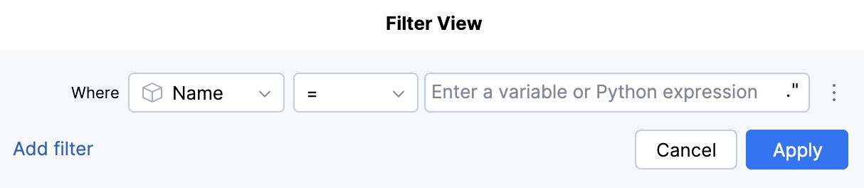Filter View dialog Filter View dialog