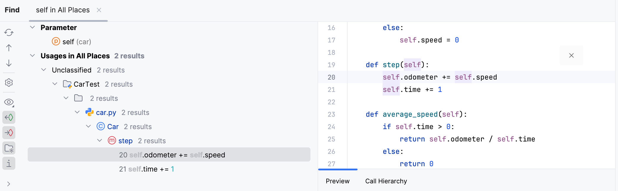 Find tool window preview area Find tool window preview area