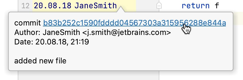 Popup with detailed information about commit Popup with detailed information about commit