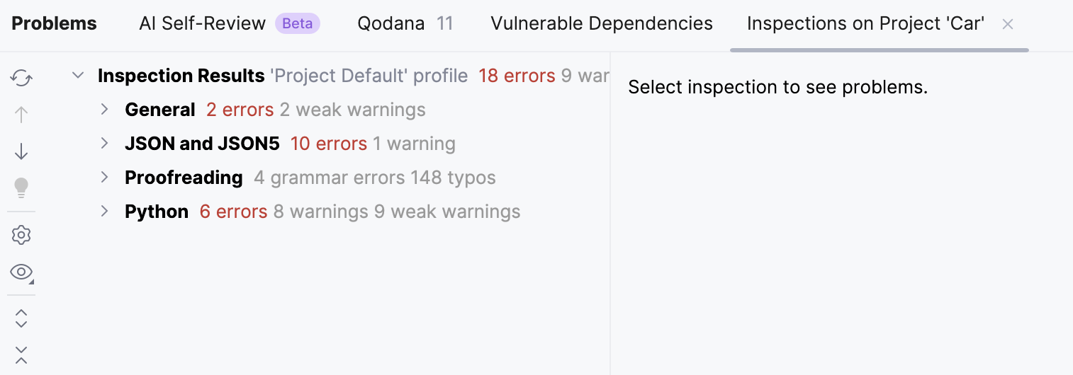 Inspection results tab Inspection results tab