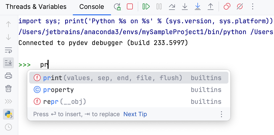 interactive debug console interactive debug console