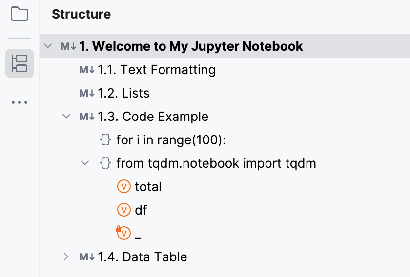 Structure tool window for Jupyter Structure tool window for Jupyter