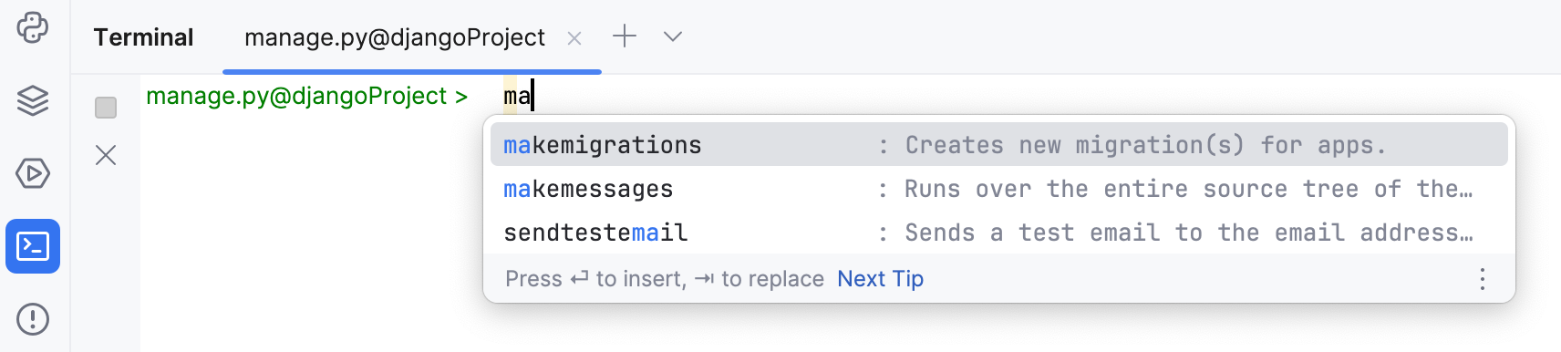 Completion in the manage.py console Completion in the manage.py console