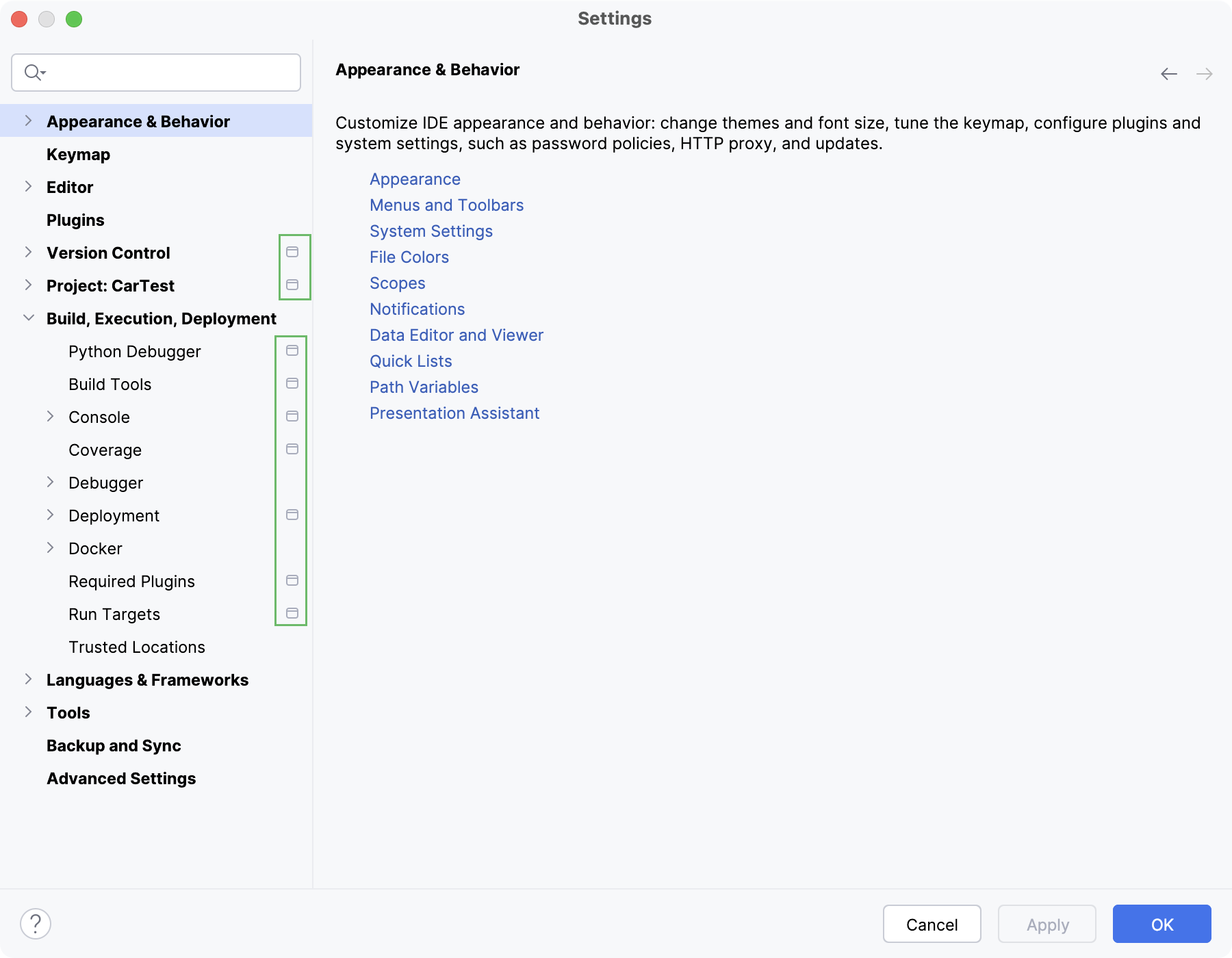 Project settings Project settings