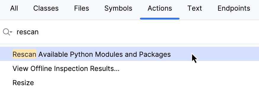 Rescan Python modules and packages Rescan Python modules and packages