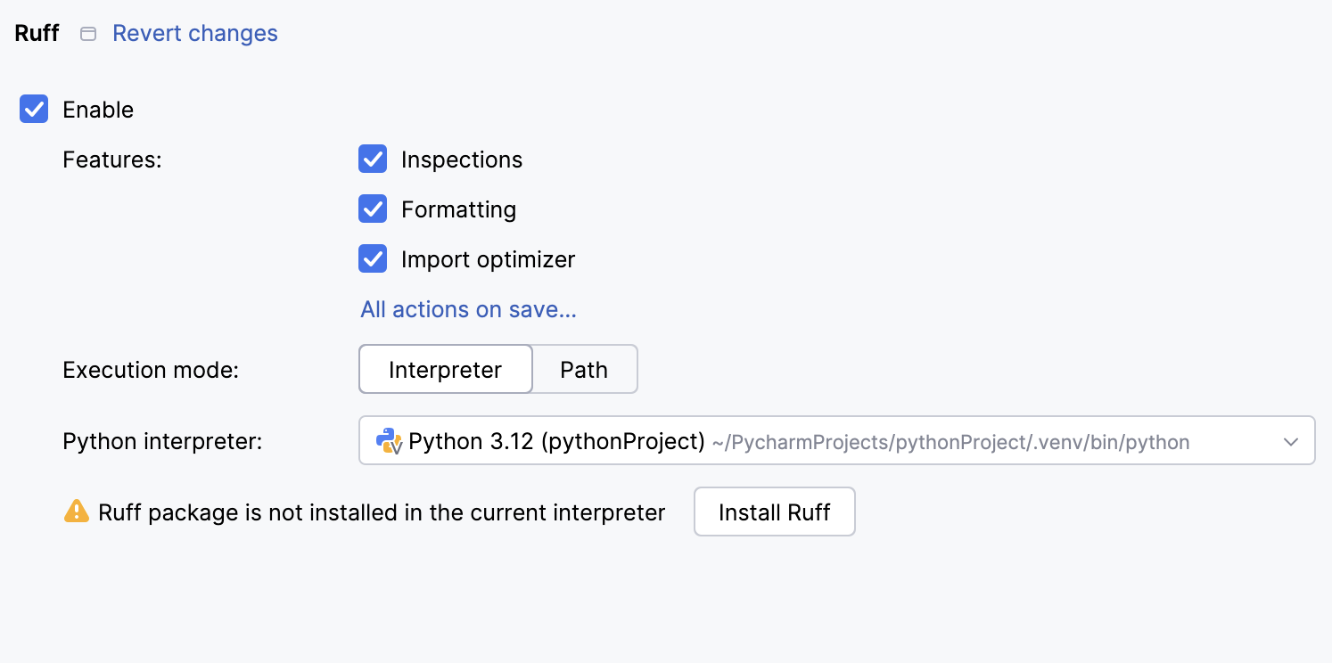 Ruff settings Ruff settings