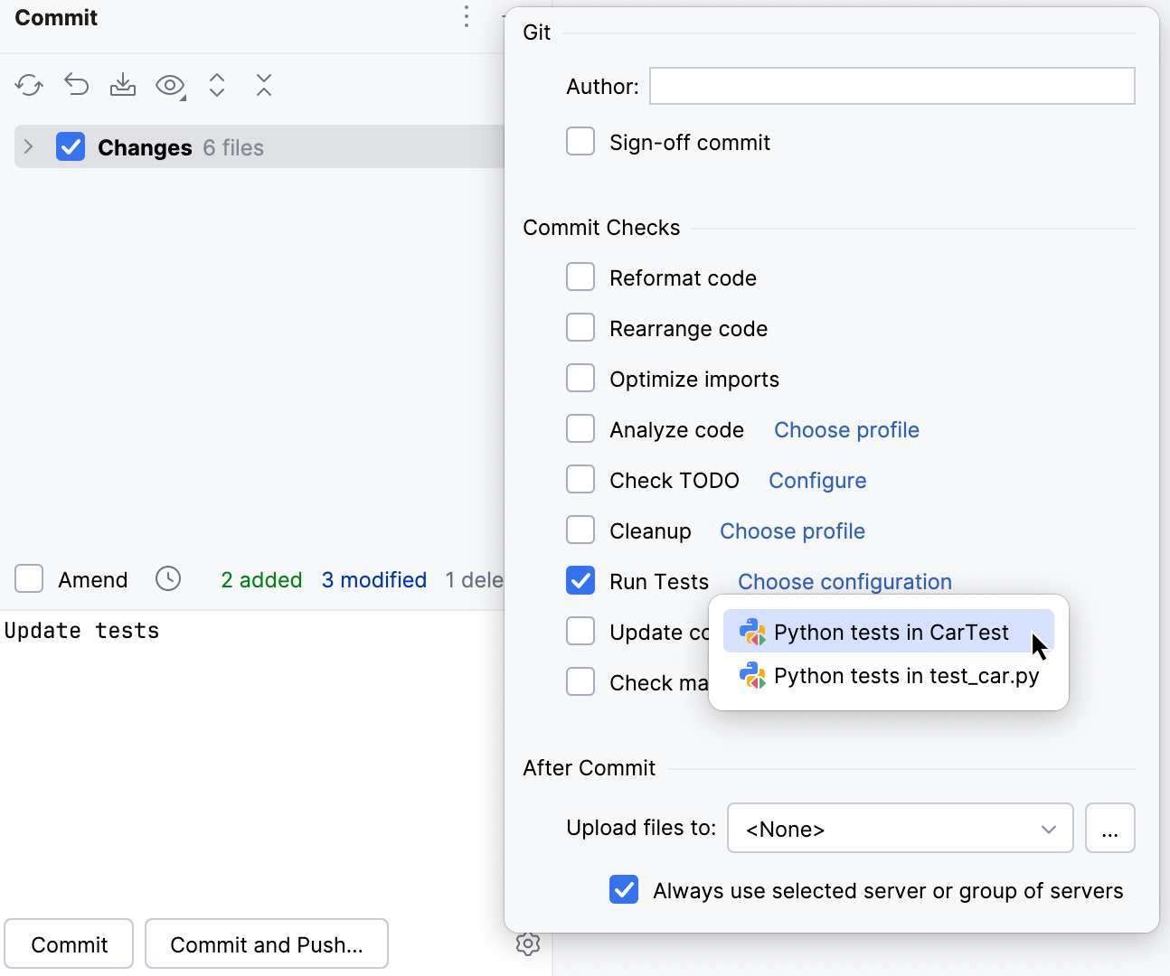 Pre-commit checks menu Pre-commit checks menu