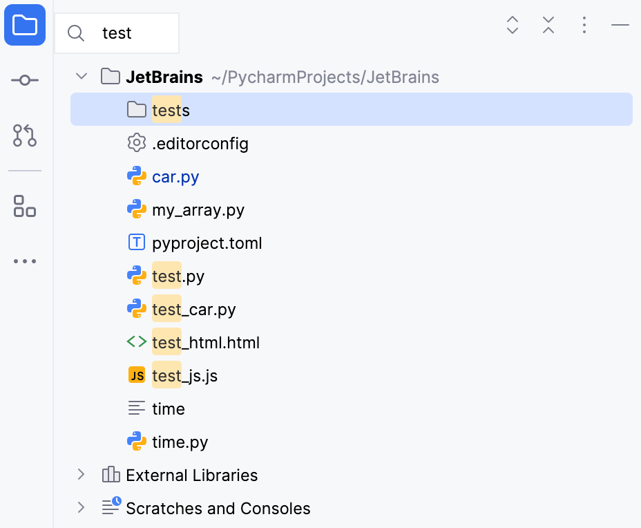 Speed Search in a tool window Speed Search in a tool window