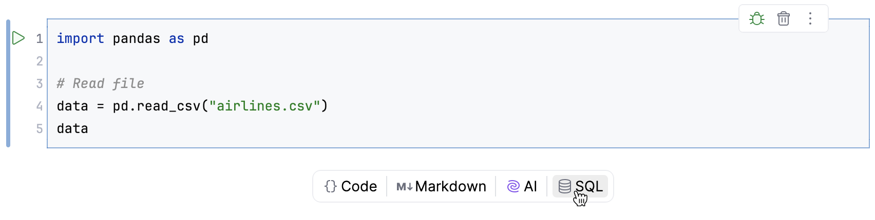 Select SQL cell Select SQL cell