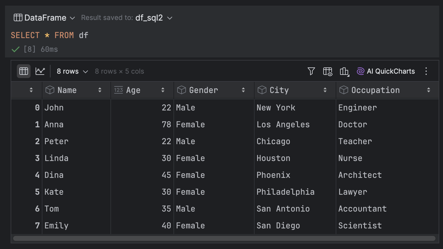 Work with SQL cells | PyCharm Documentation