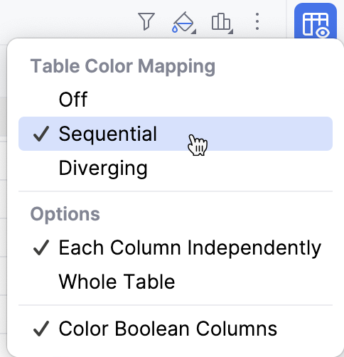 Configuring table color mapping Configuring table color mapping