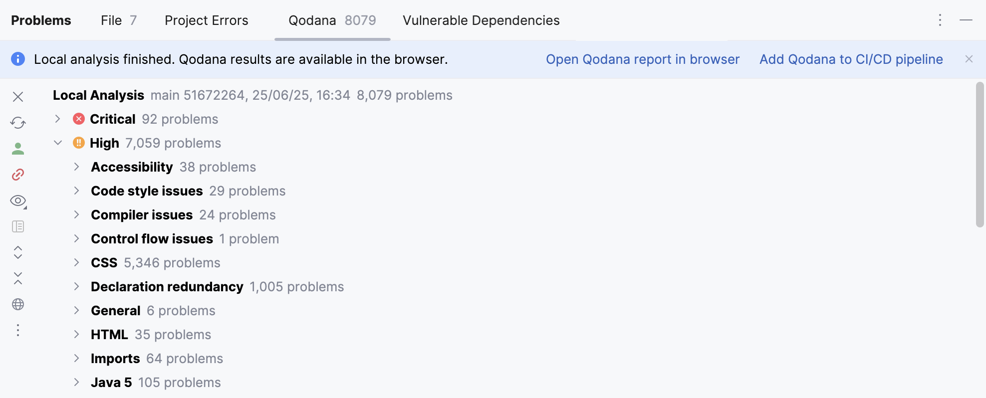 IntelliJ IDEA: Qodana inspection results in the Problems window
