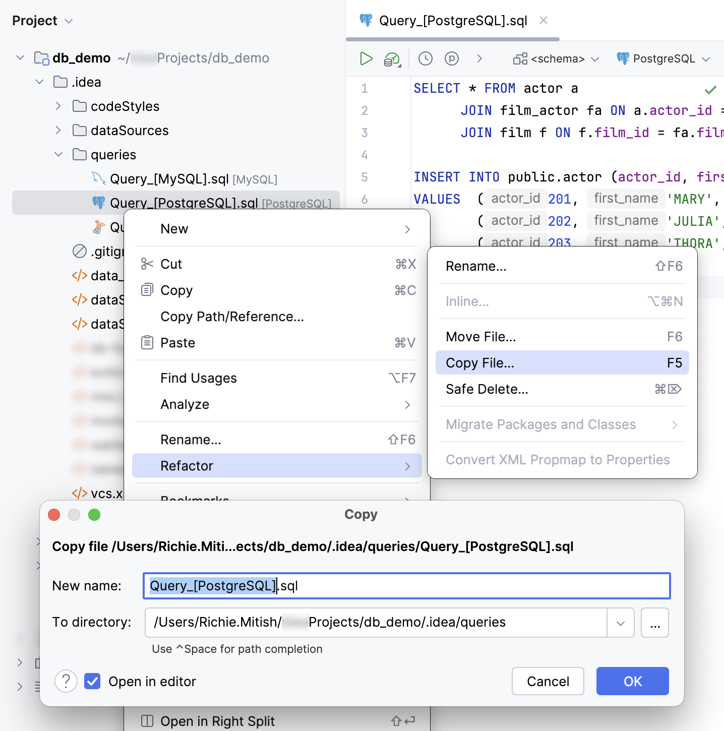 Copy a query file to another location