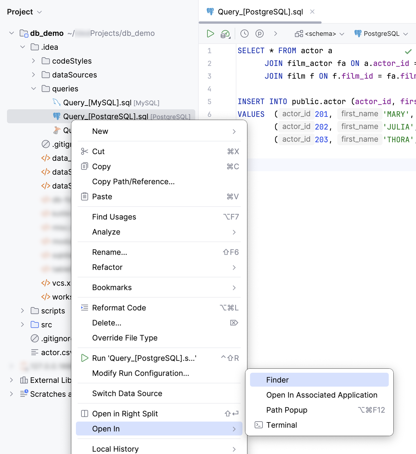 Open a query file in the file browser