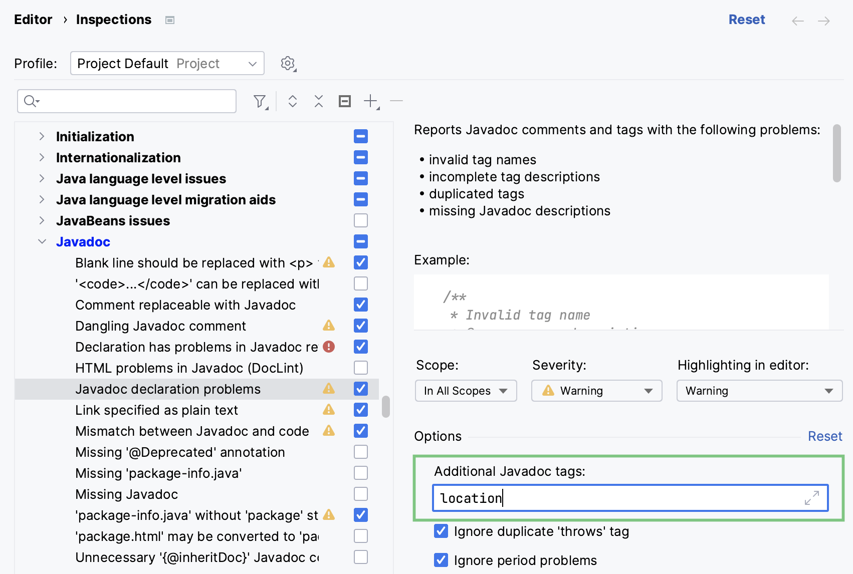 Recognize custom tags in settings Recognize custom tags in settings