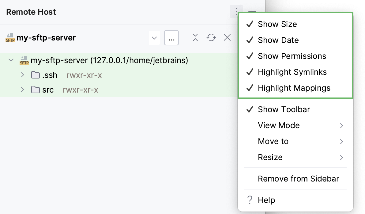 Remote Host tool window toolbar Remote Host tool window toolbar