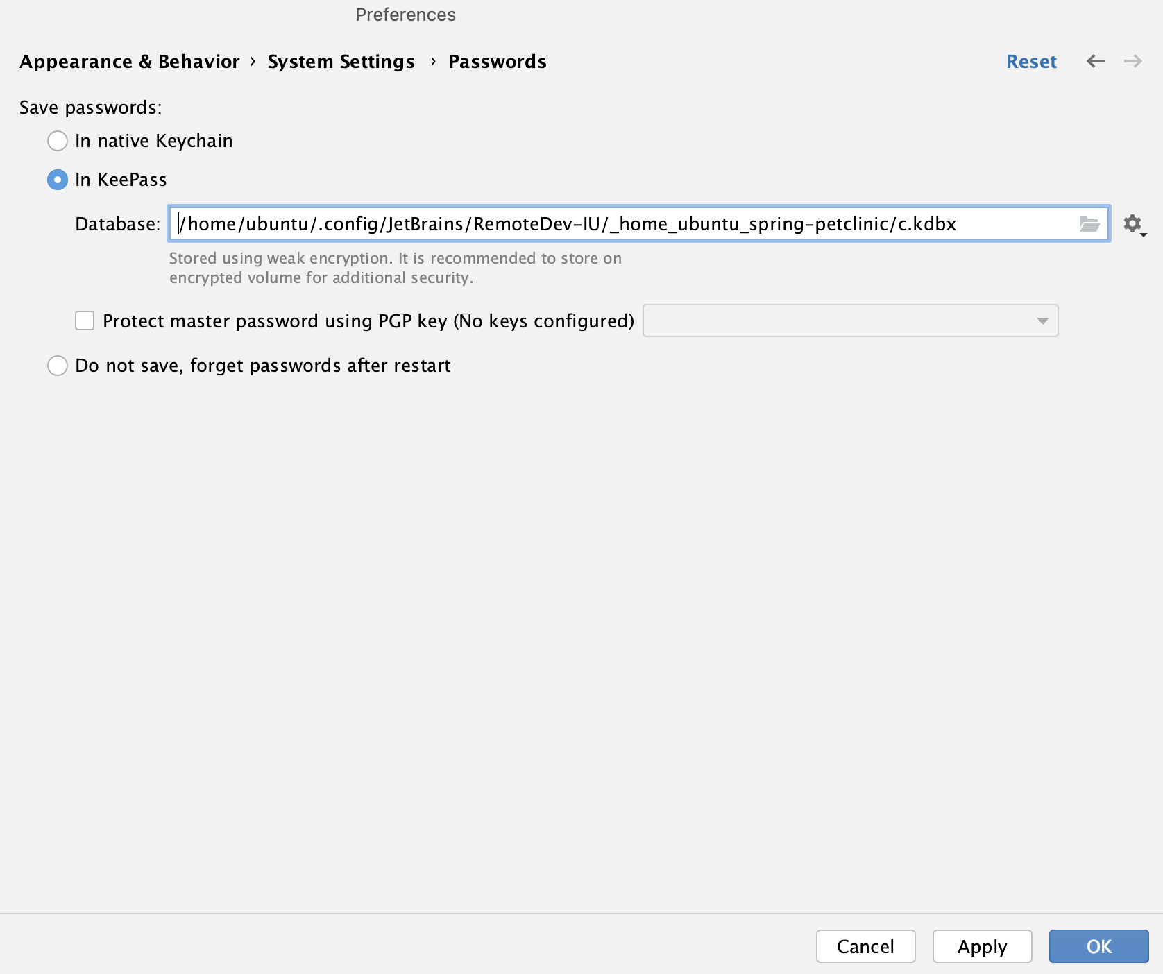 Default password settings Default password settings