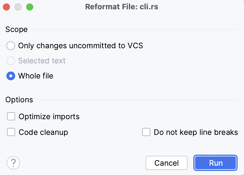 Reformat file dialog Reformat file dialog