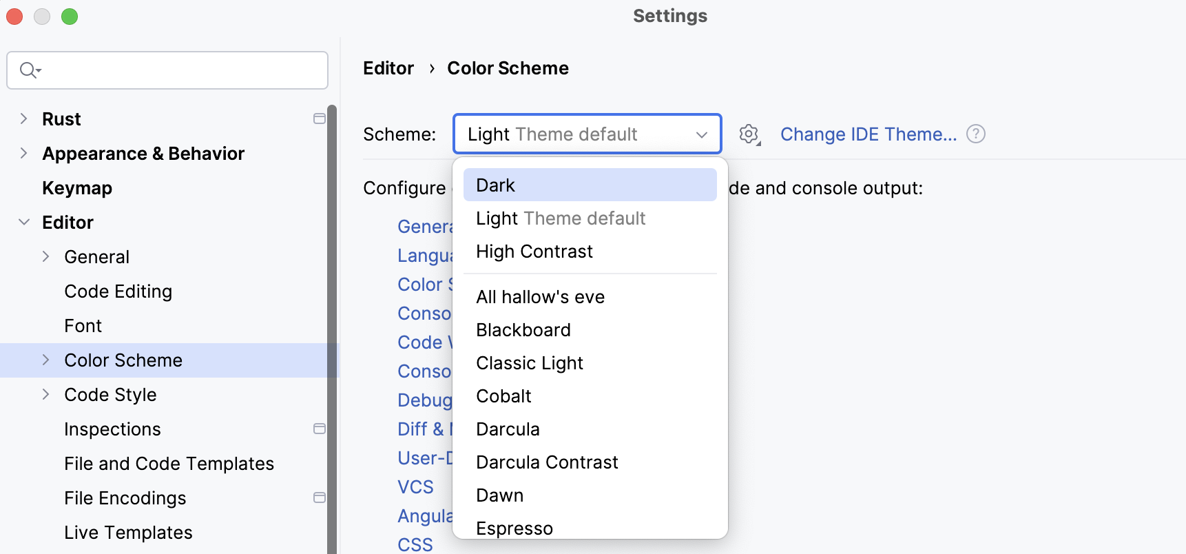 Select the color scheme