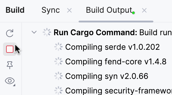 Stopping build from the Build tool window Stopping build from the Build tool window