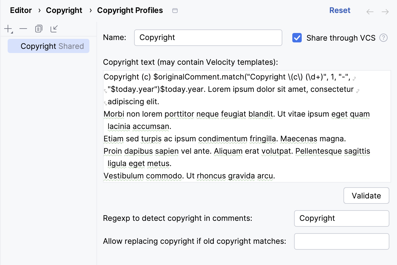 Configuring a copyright profile Configuring a copyright profile