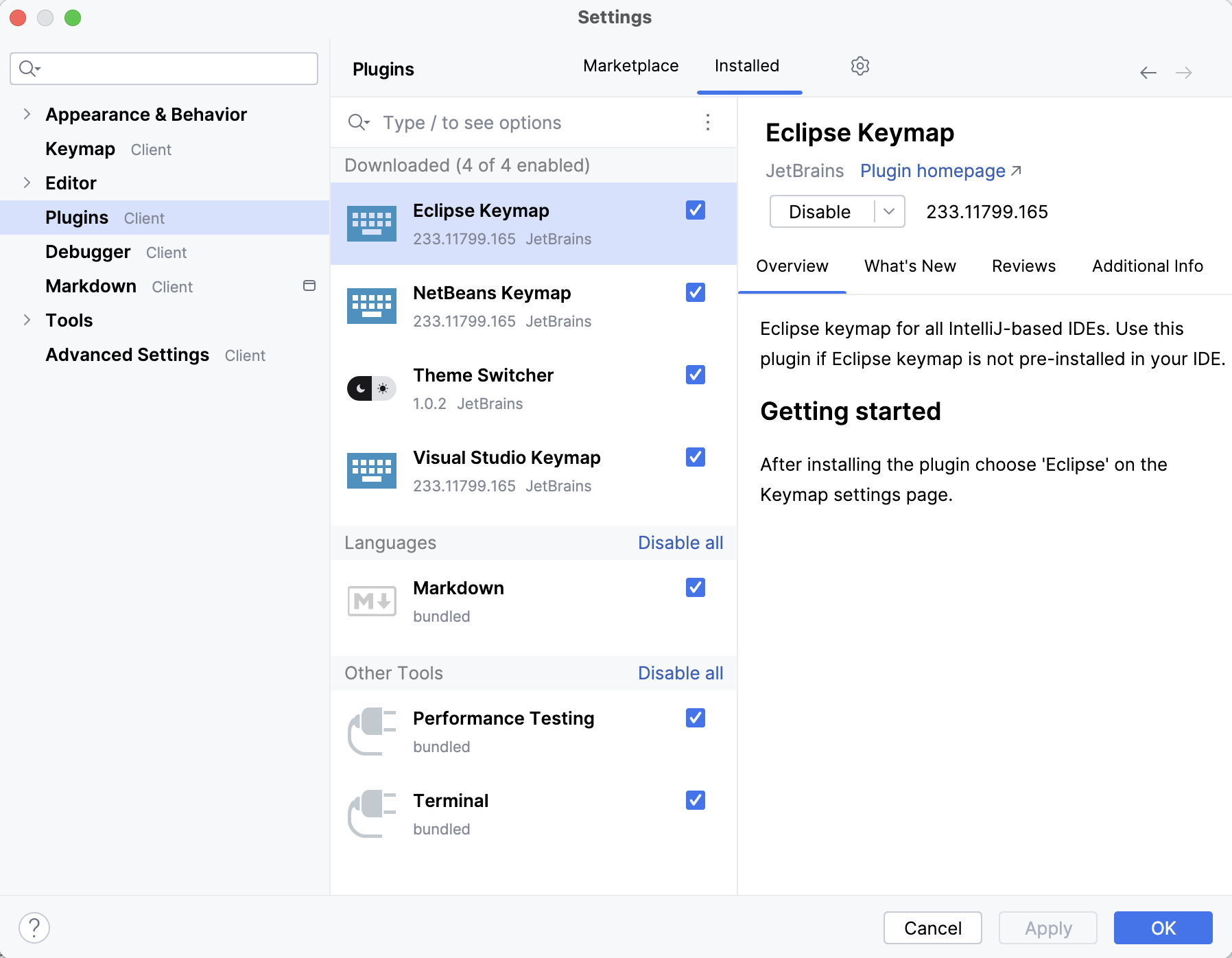 the Plugins settings the Plugins settings