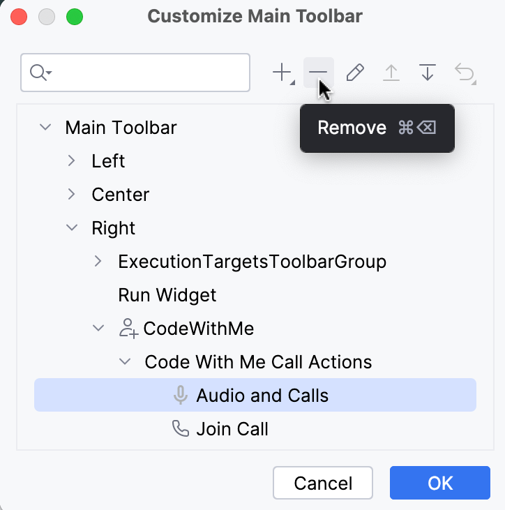 Main toolbar settings Main toolbar settings
