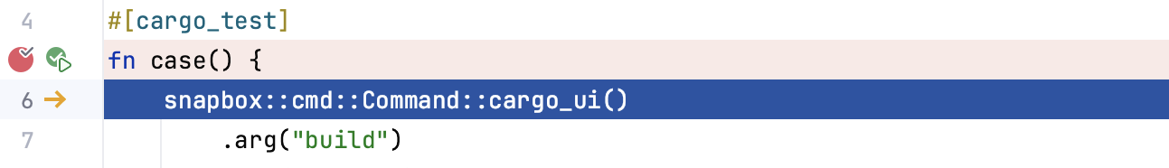Blue line indicating the current execution point Blue line indicating the current execution point