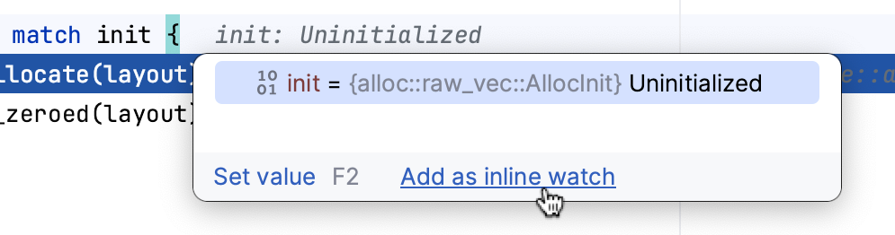 Adding an inline watch Adding an inline watch