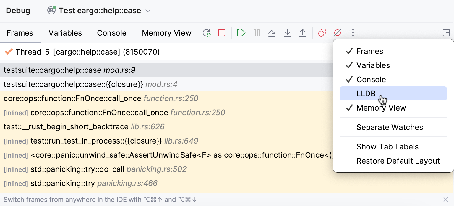 Layout options menu Layout options menu
