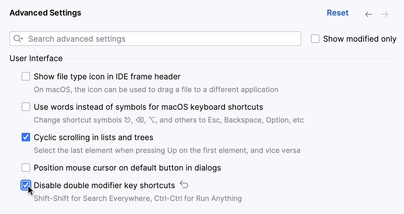 Disabling the double-key shortcuts Disabling the double-key shortcuts