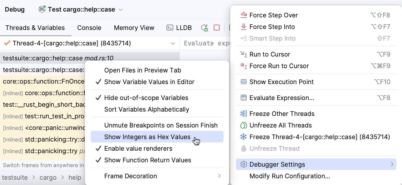 Enable hexadecimal view Enable hexadecimal view