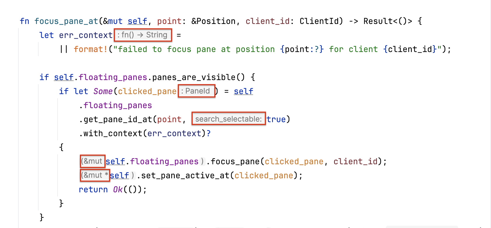 Inlay hints: function parameters, types, chained method calls Inlay hints: function parameters, types, chained method calls
