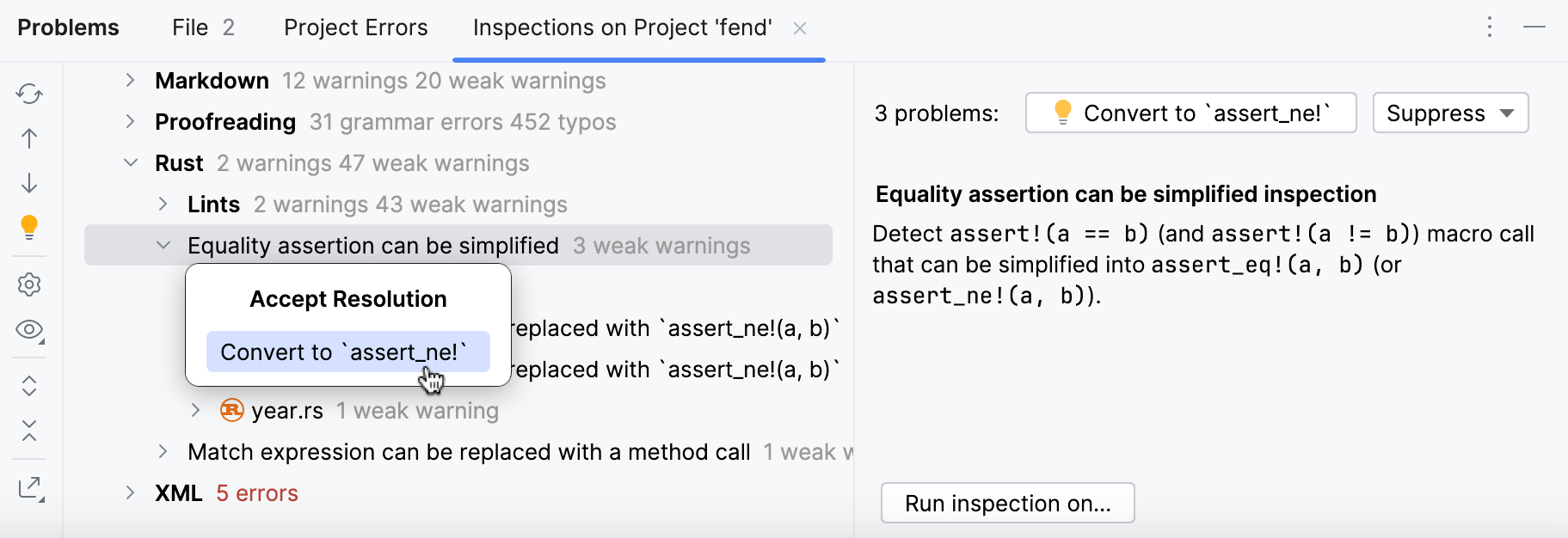 Problems tool window: fix all occurrences of a problem in the current file Problems tool window: fix all occurrences of a problem in the current file