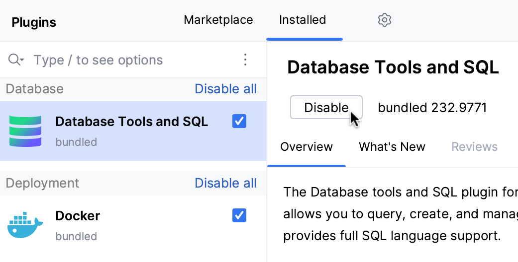 Disabling an installed plugin Disabling an installed plugin